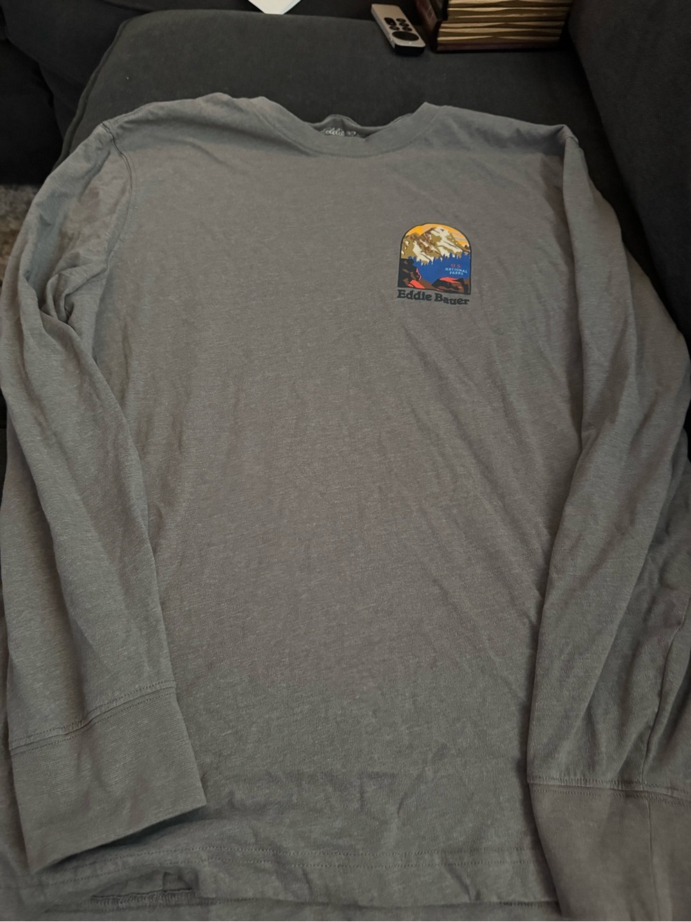 Eddie Bauer Gray Long-Sleeve Tee with Mountain Graphic